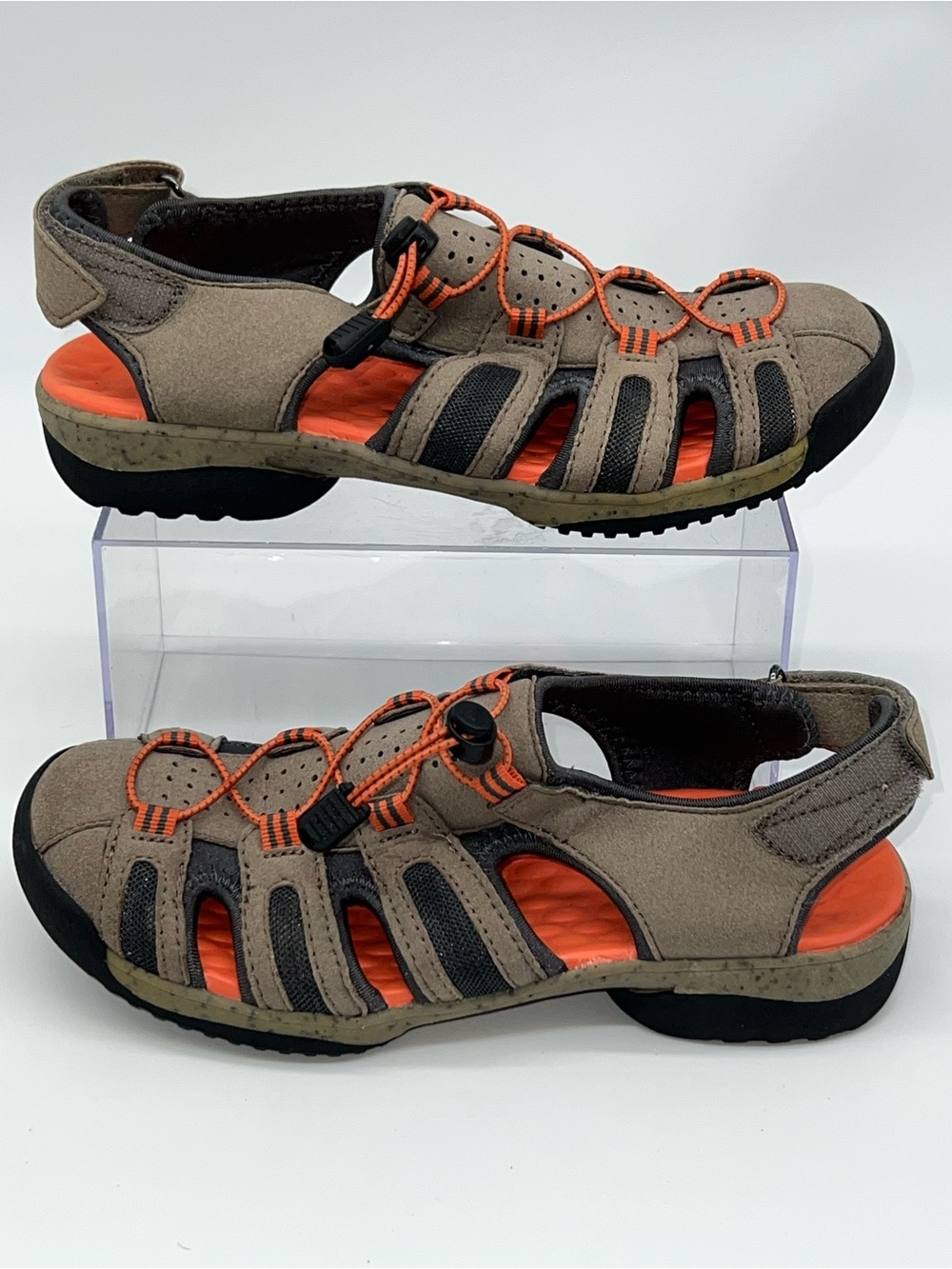 Clarks Tuvia‎ Women's Hiking Sandals in Taupe and Orange Hook and Loop Back-Sz 7